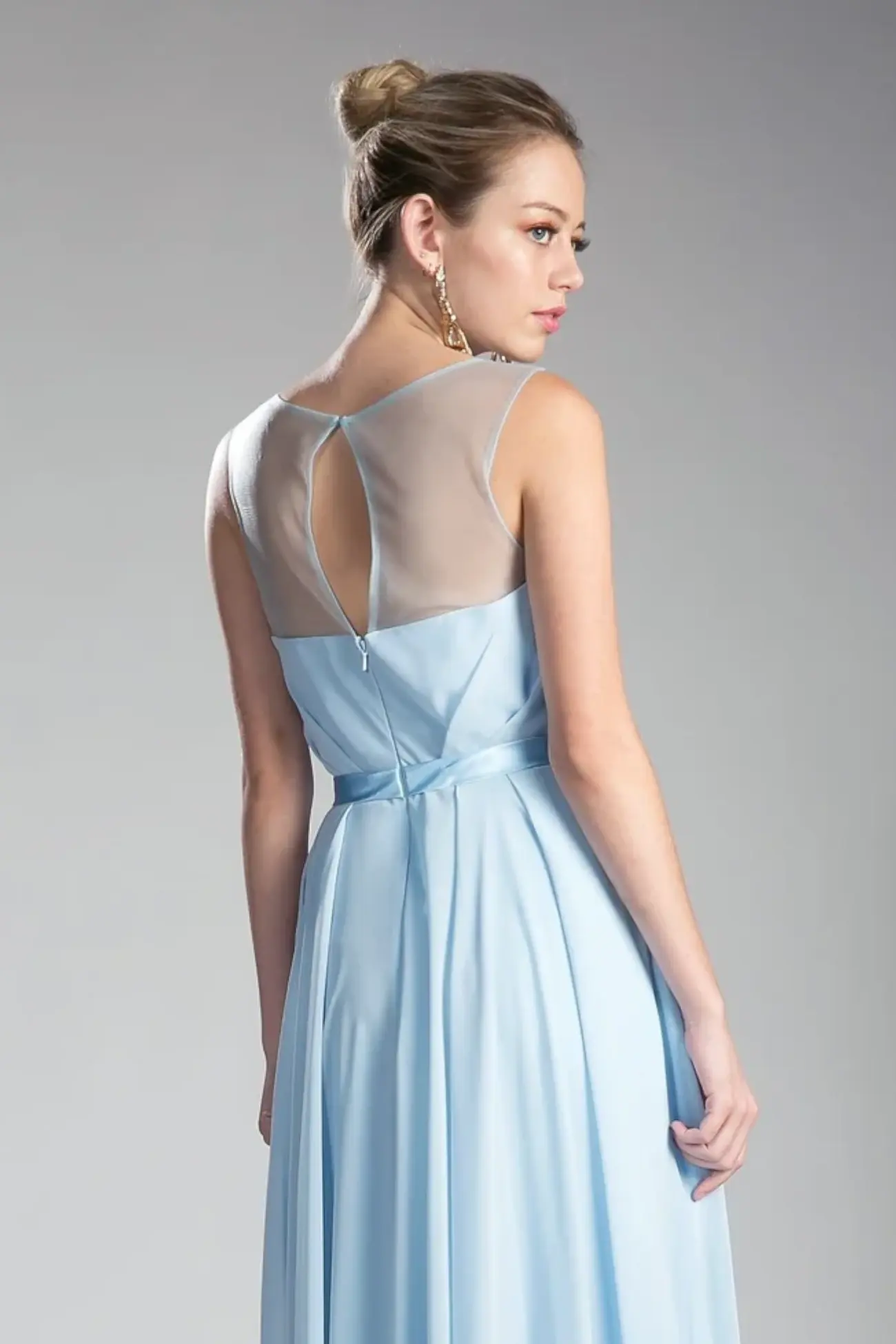 A-Line Long Illusiuon Neck Chiffon Dress by Tux-USA