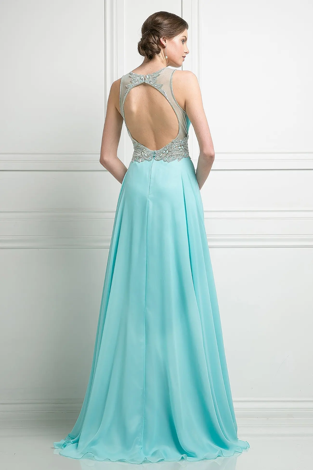 Beaded Chiffon Empire Waist Dress by Tux-USA