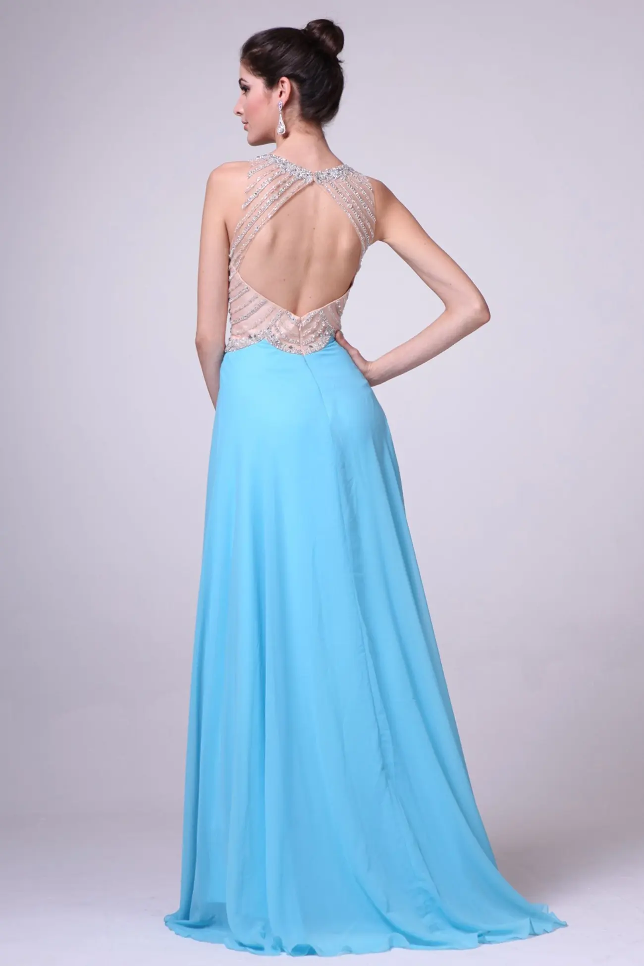 Long A-Line Skirt with Illusion Jewel Neckline by Tux-USA