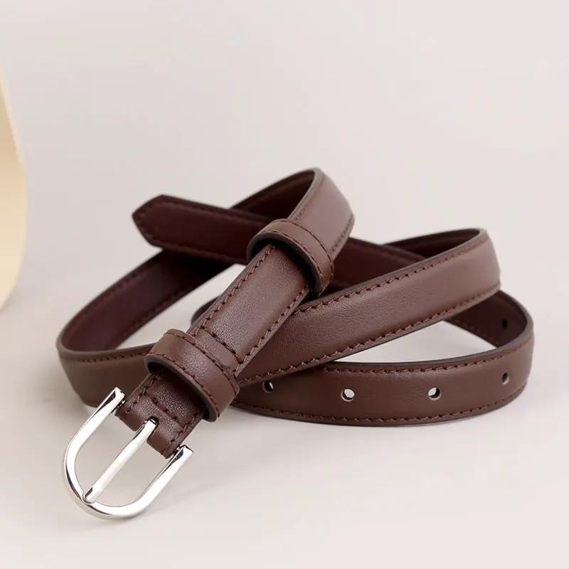 Skinny Leather Belt with Silver Buckle by Trendsi
