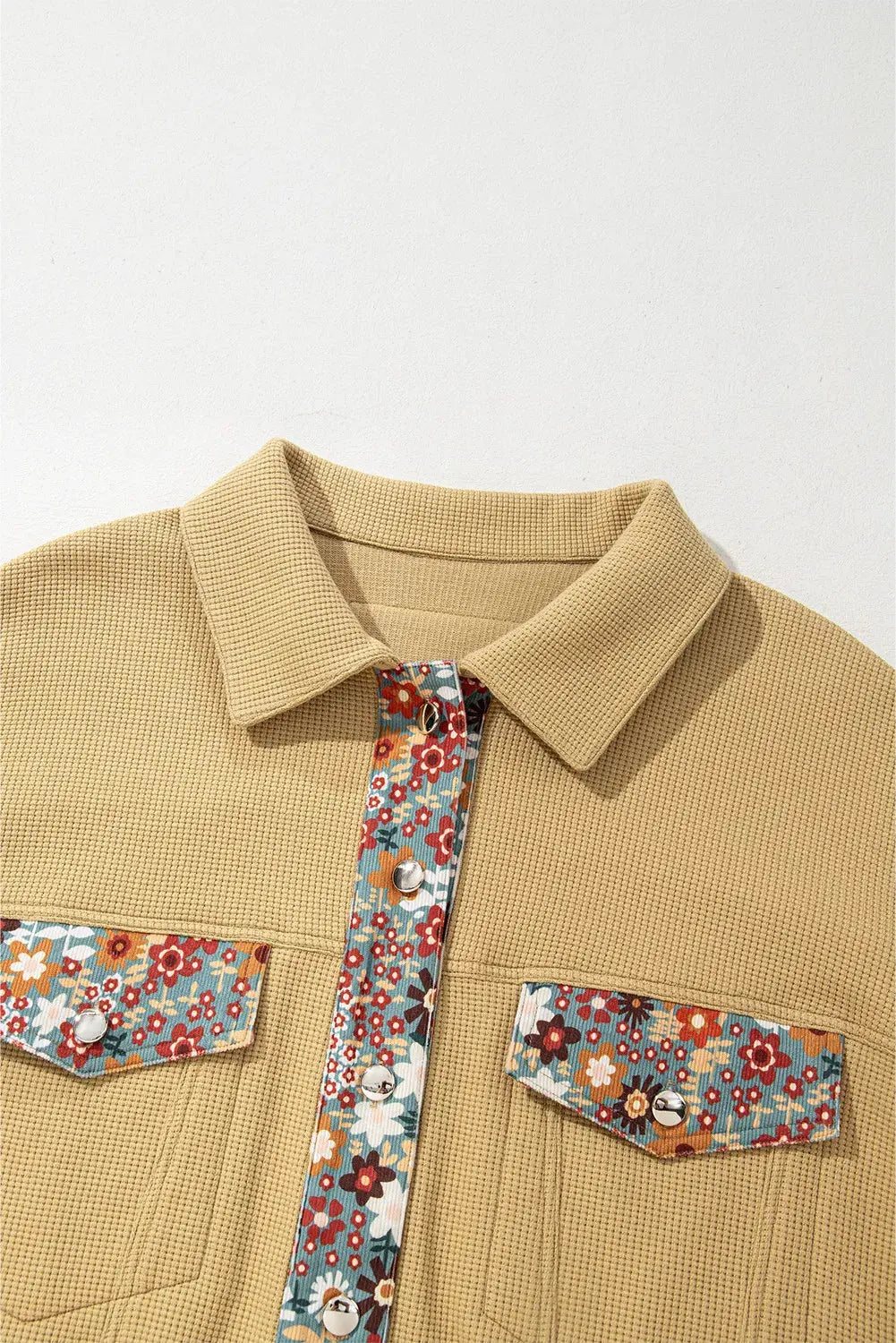Printed Collared Neck Long Sleeve Jacket by Partner Label