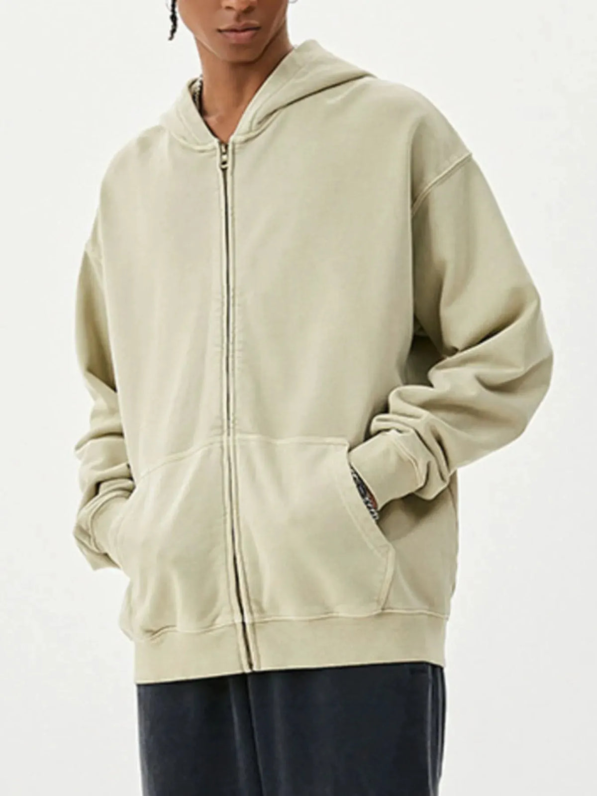 Men's Zip Up Long Sleeve Hoodie by Trendsi