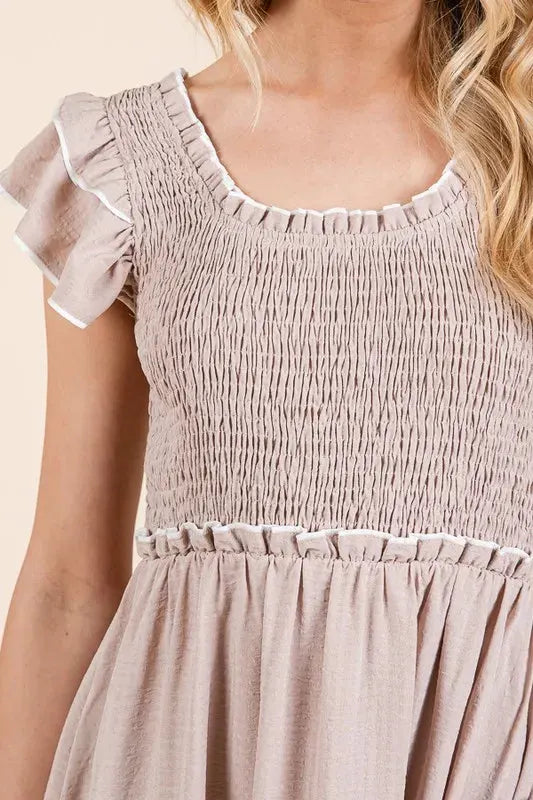 Lime 'N' Chili Ruffle Trim Smocked Dress with Contrast by Partner Label