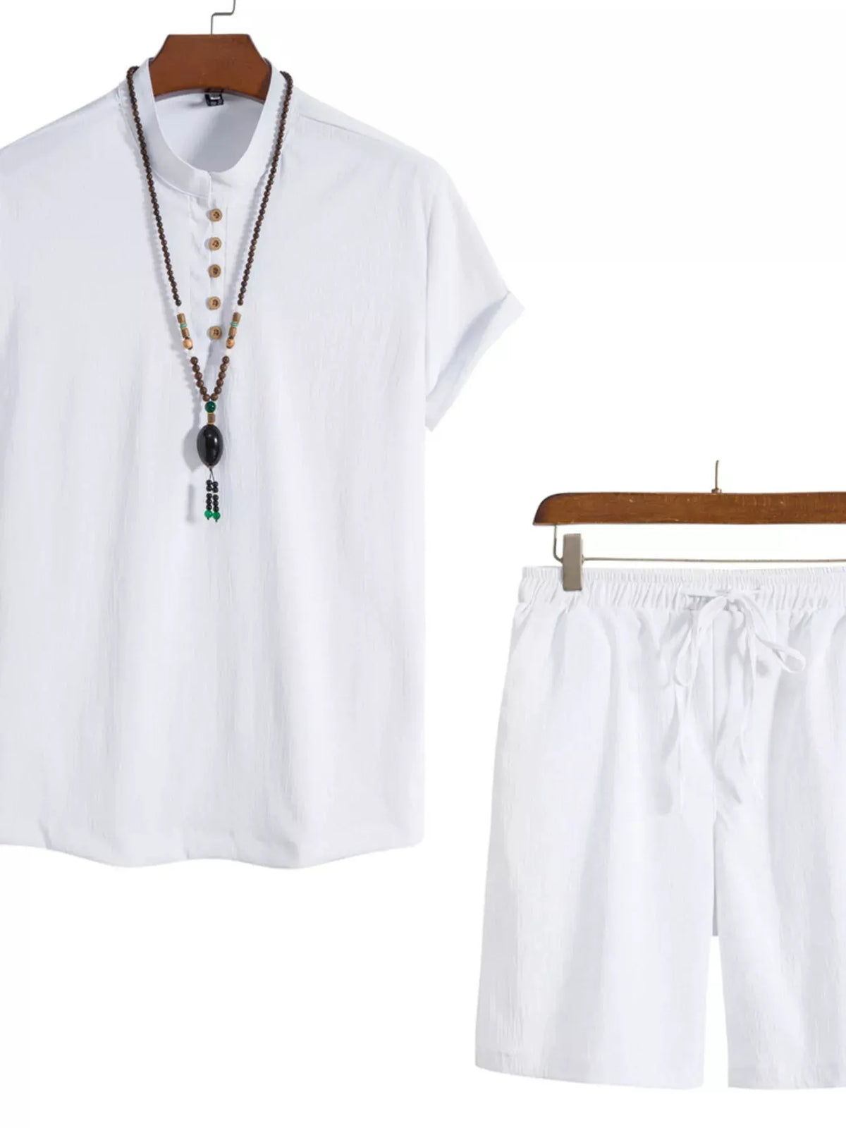 Men's Plus Size Casual Mandarin Collar Short Sleeve Shirt and Shorts Set by Trendsi