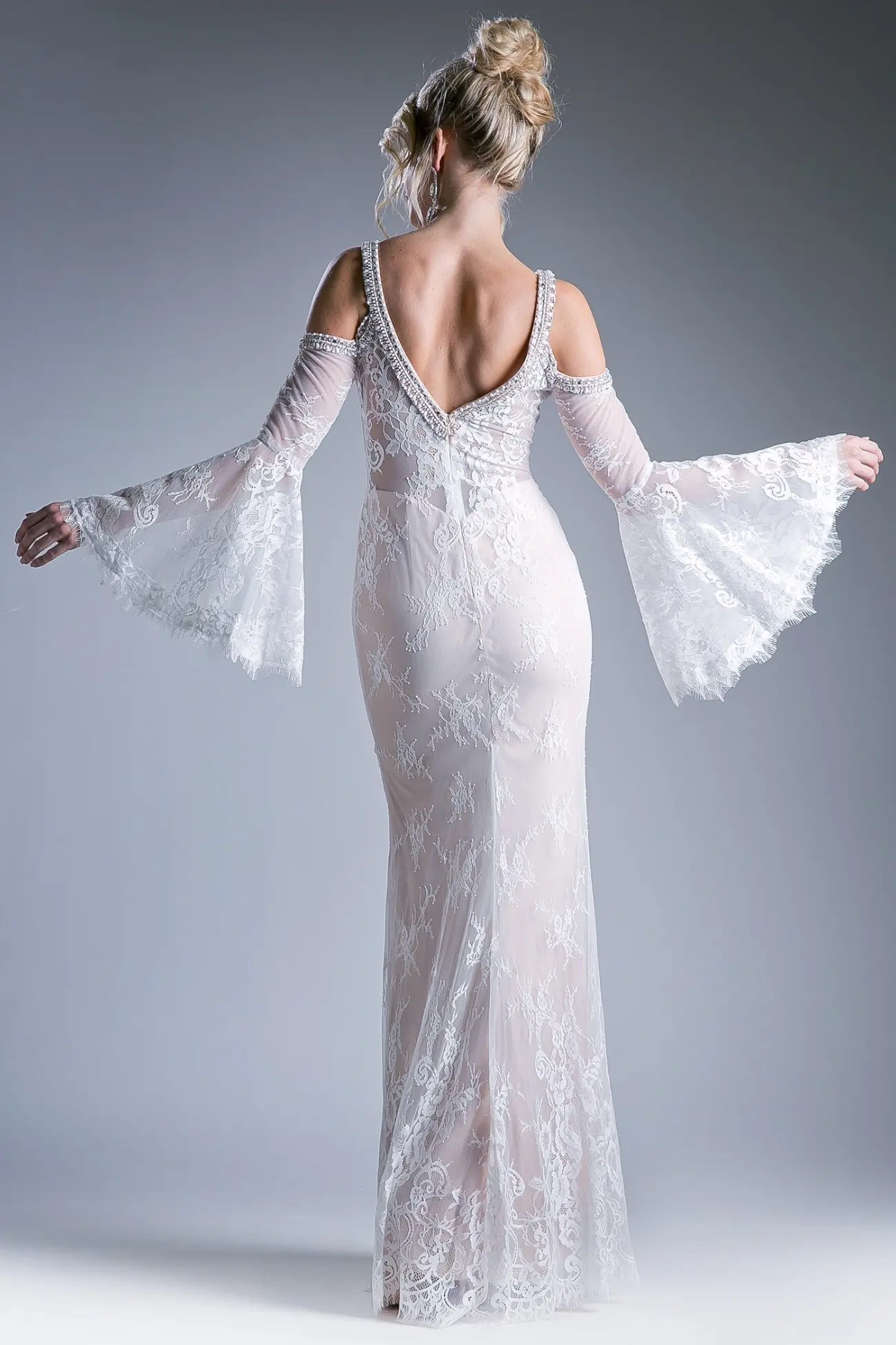 Lace Dress With Floral Patterns and V-Neckline by Tux-USA