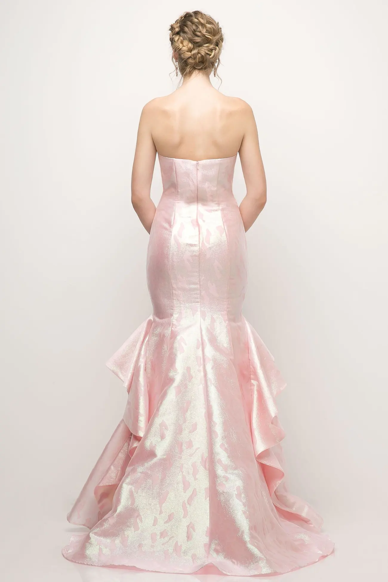 Strapless Jacquard Layered Mermaid Gown With V-Neckline and Train by Tux-USA
