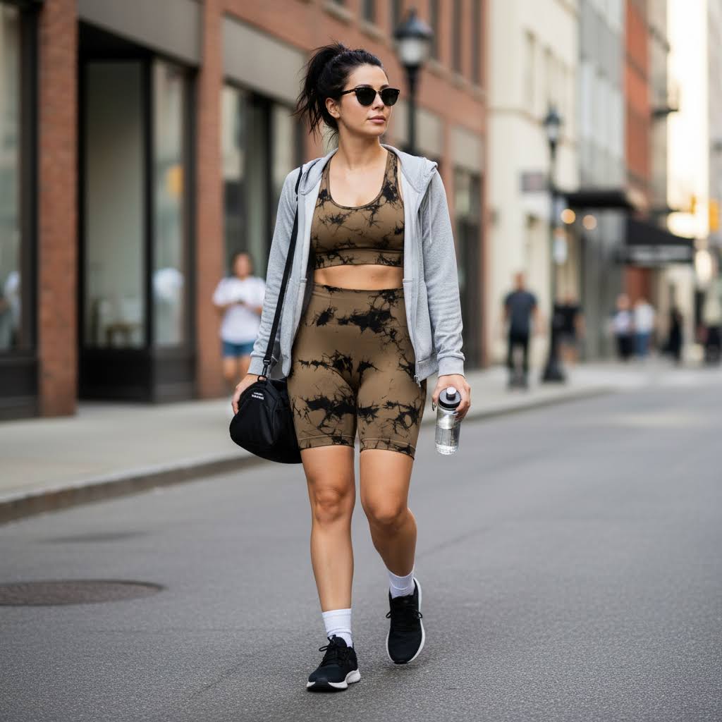 High waist tie‑dye active shorts