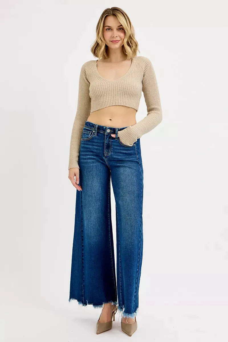RISEN Full Size High Rise Ankle Wide Jeans Plus Size by RISEN