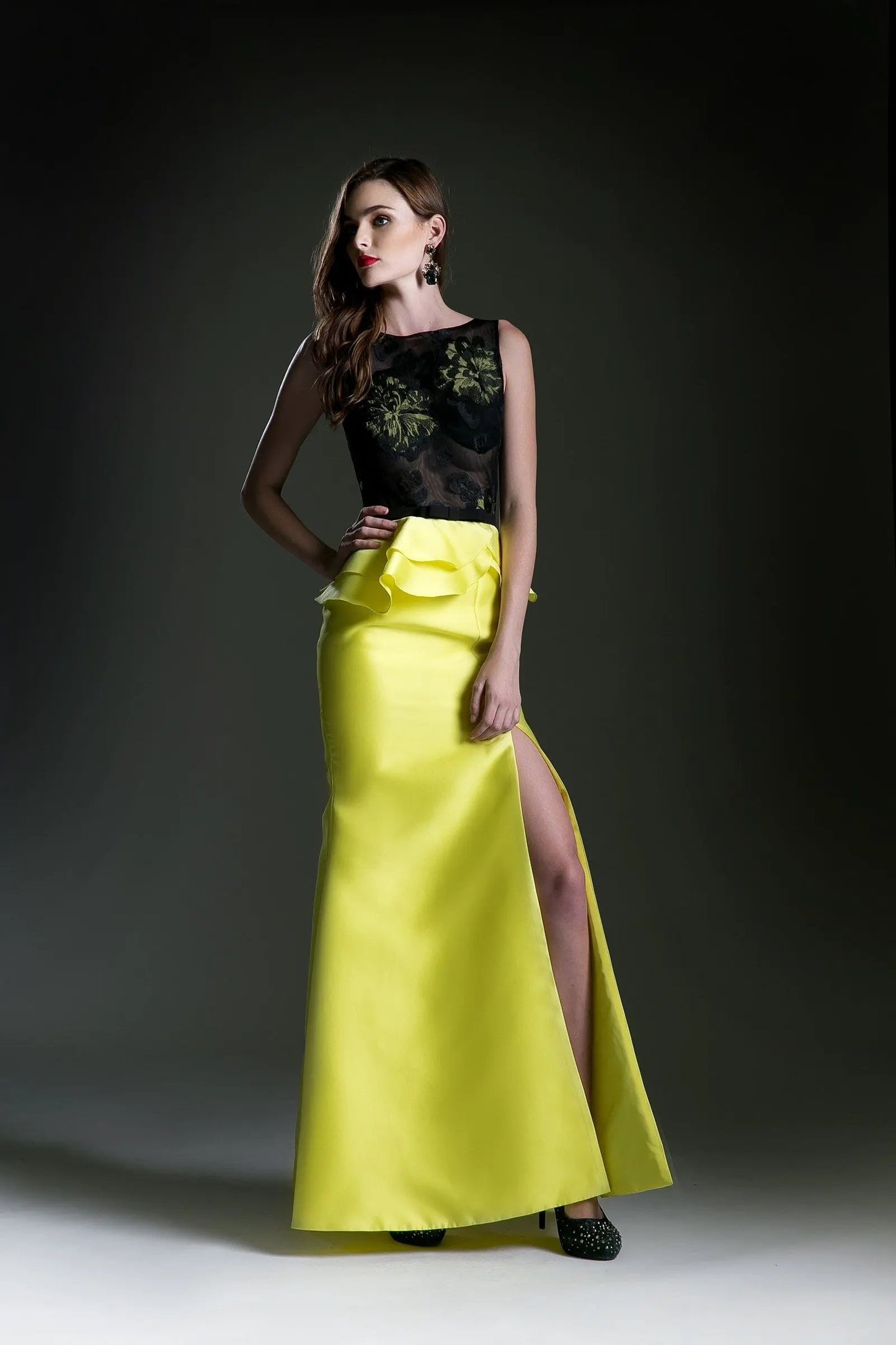 Mermaid cut dress with illusion neckline and belt by Tux-USA