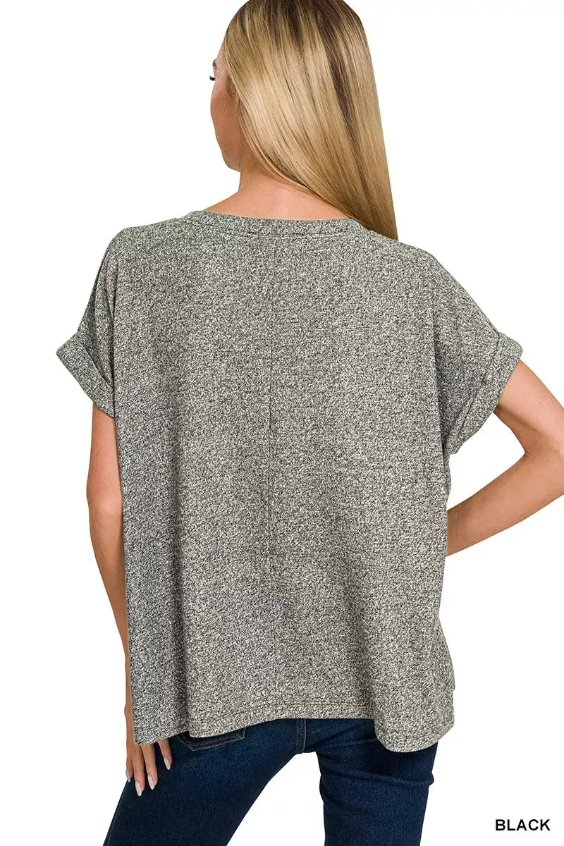 Soft Melange Hacci Short Sleeve Round Neck Top by boutique label Zenana | Partner Labels Selection by Zenana