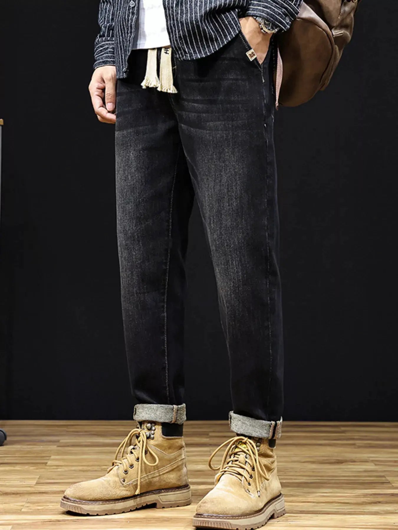 Men's Plus Size Relaxed Fit Drawstring Waist Jeans by Partner Label