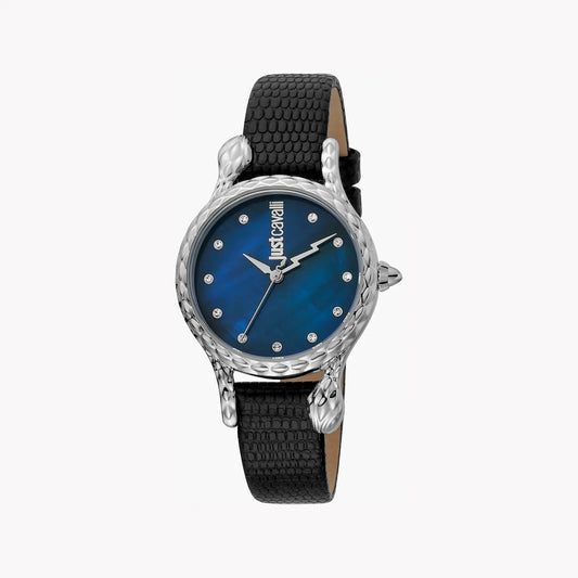 Just Cavalli Women's Black Leather Watch, Blue Dial | Jc1l125l0015 by JUST CAVALLI