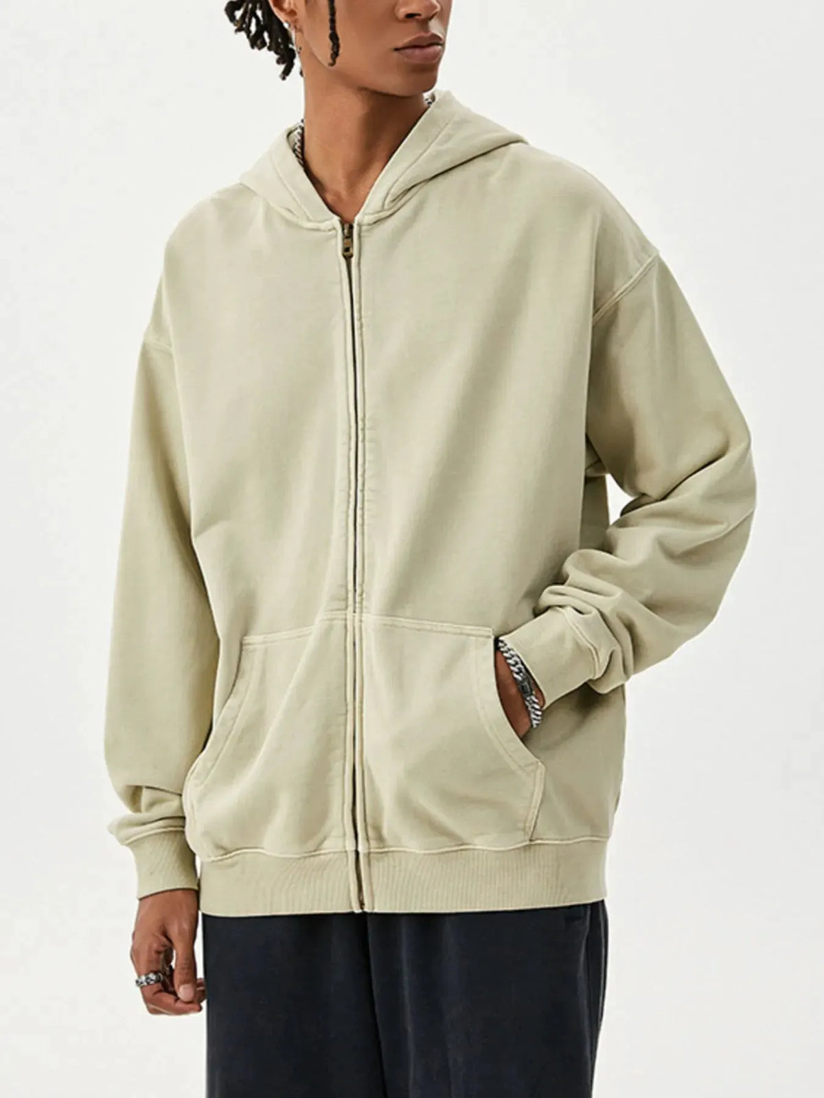 Men's Zip Up Long Sleeve Hoodie by Trendsi