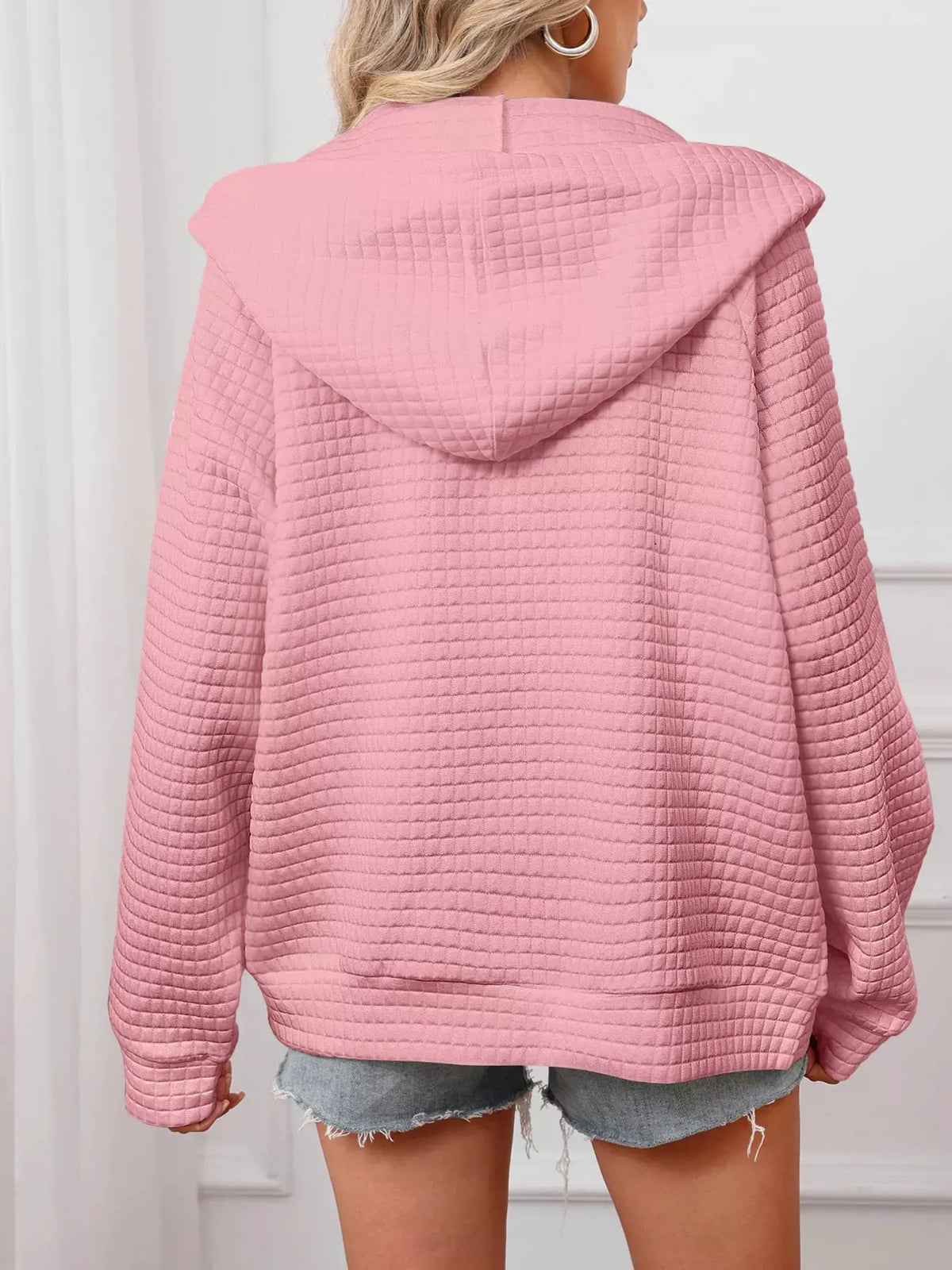 Full Size Textured Quilted Zip-Up Hooded Jacket Plus Size by Partner Label