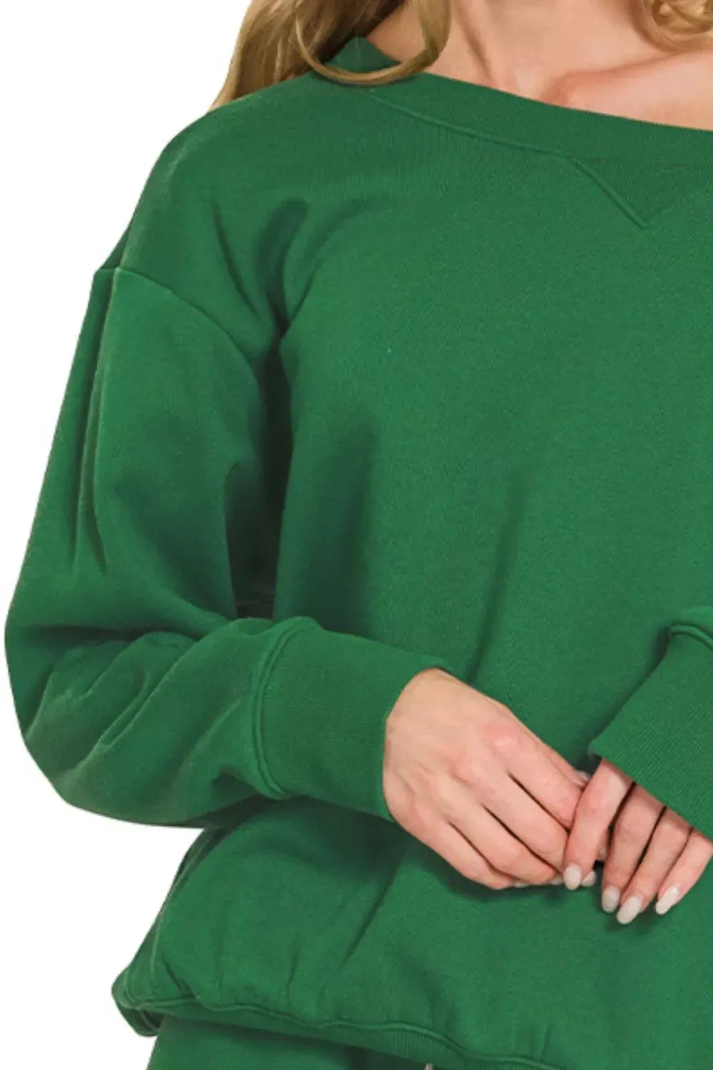 Zenana Fleece Boat Neck Sweatshirt and Shorts Set by Zenana