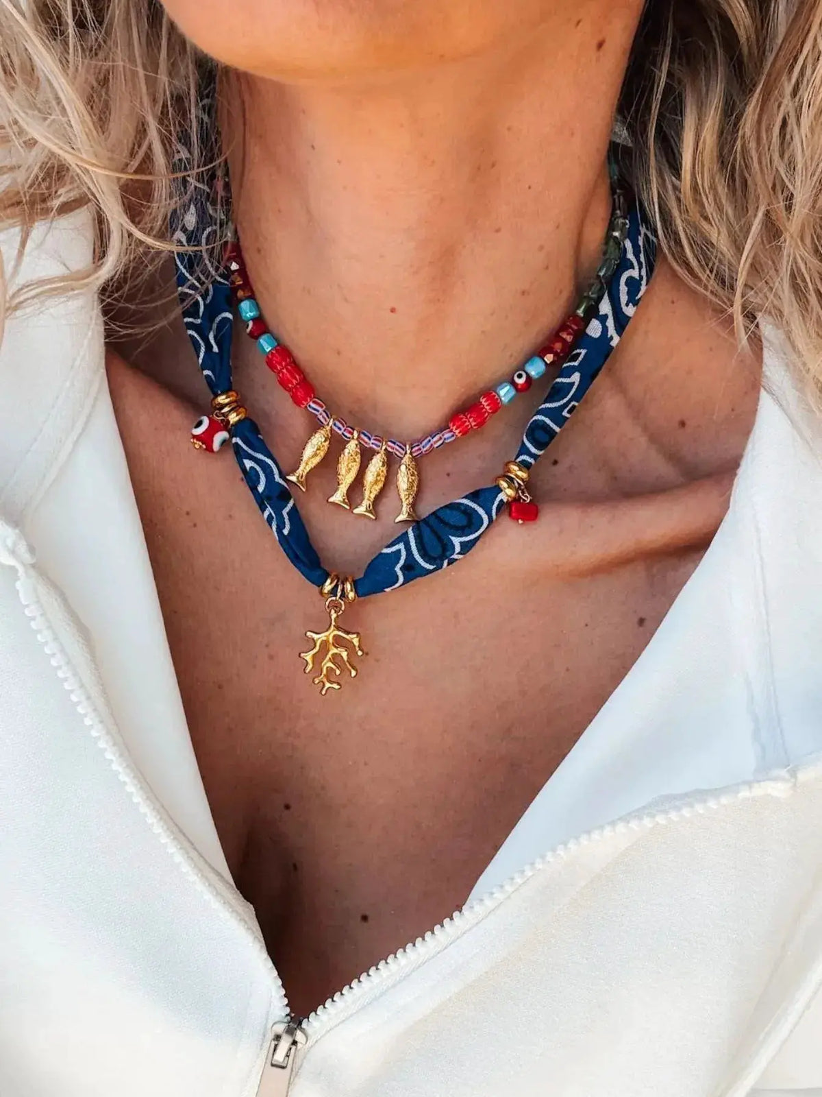 2-Piece Coral and Fish Pendant Necklace by Partner Label