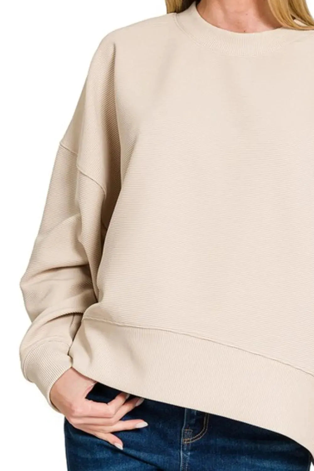 Zenana Ribbed Balloon Sleeve Sweatshirt by Zenana