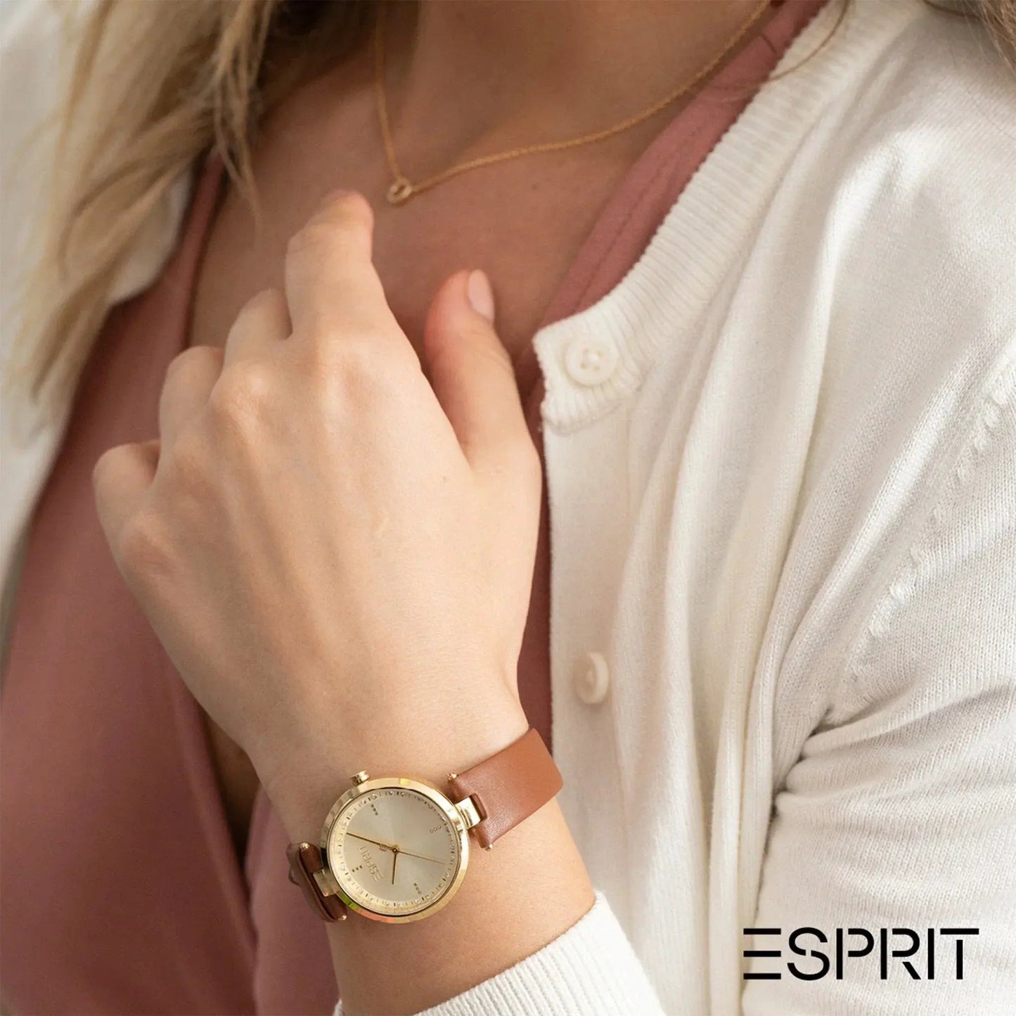 Esprit Women's Brown Leather Watch, Champagne Dial | ES1L314L0025 by ESPRIT