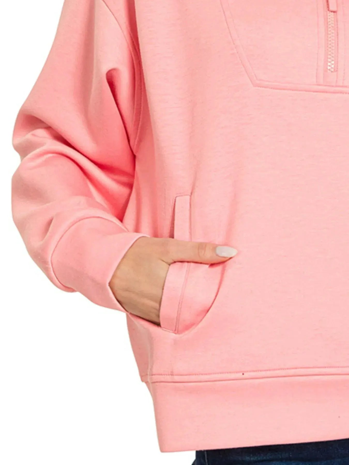 Zenana Scuba Half Zip Sweatshirt with Pockets by Zenana