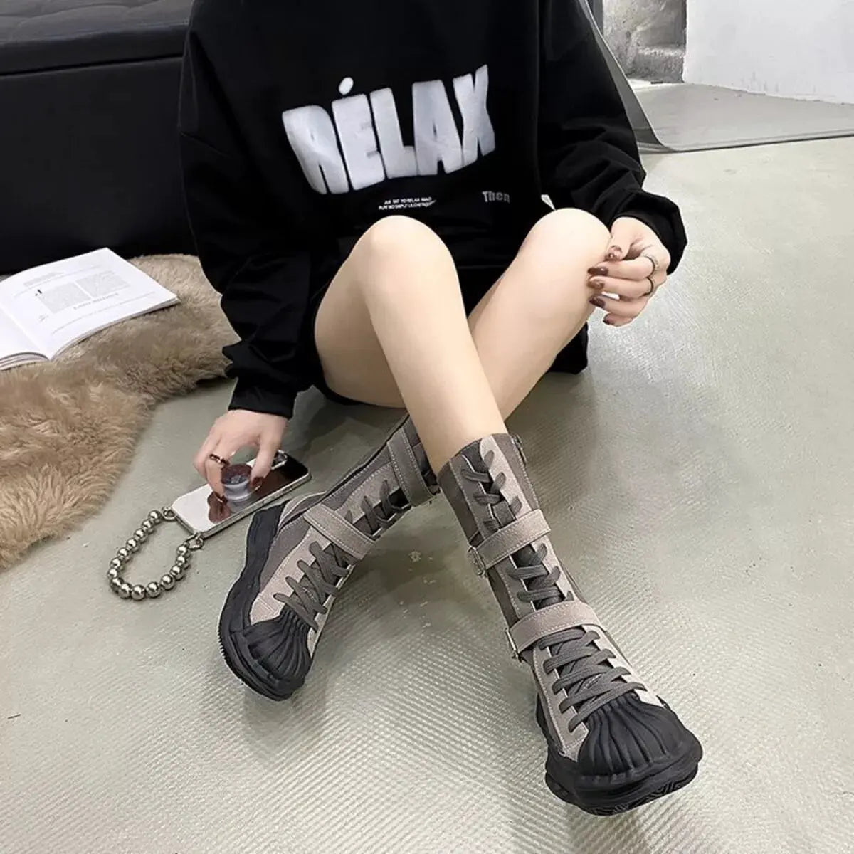 Buckled Lace Up Boots by Partner Label