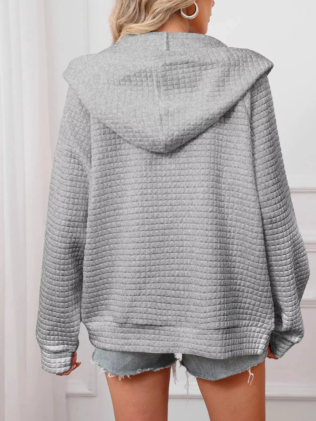 Full Size Textured Quilted Zip-Up Hooded Jacket Plus Size by Partner Label
