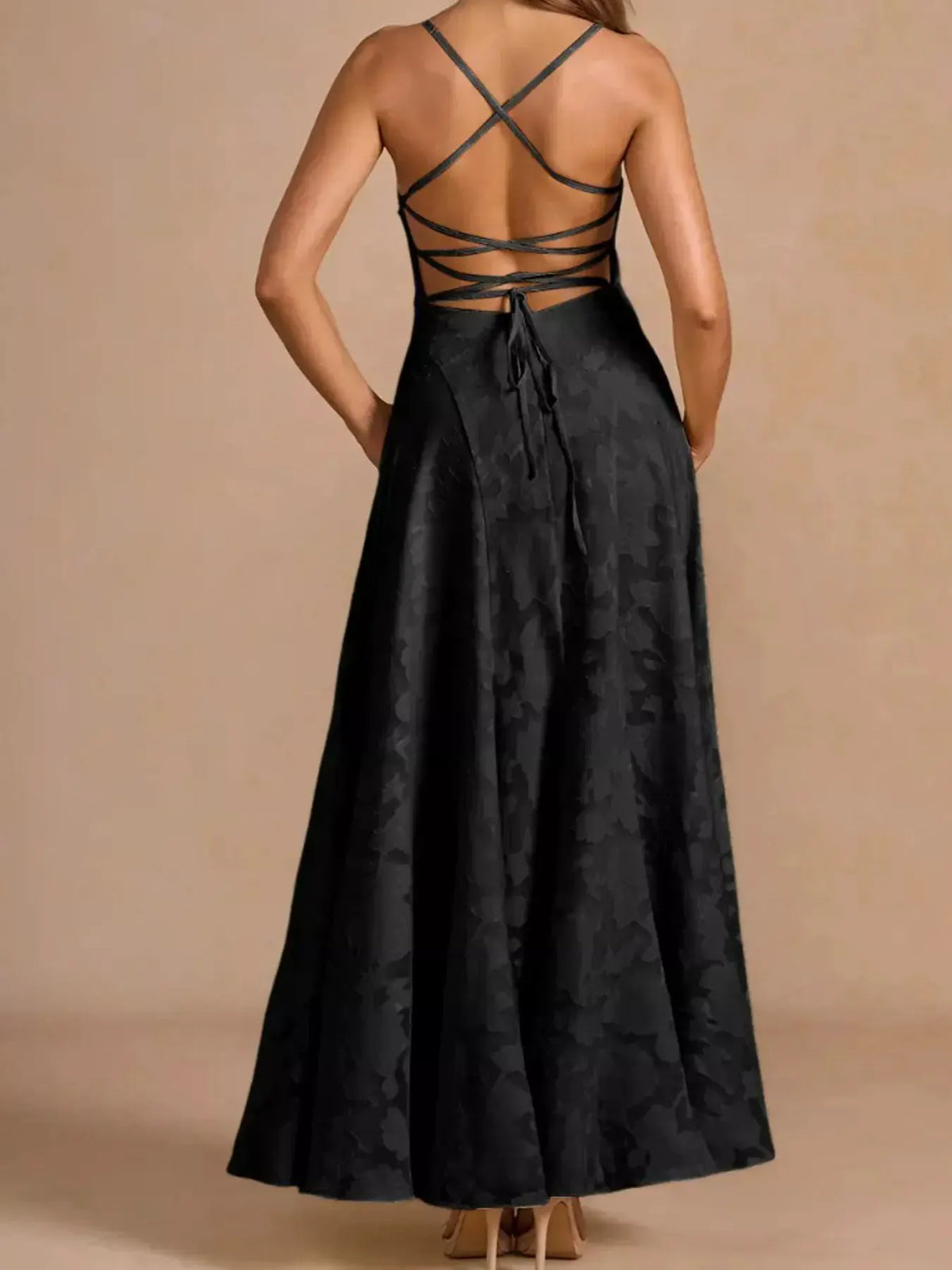 Lace Up Back Spaghetti Strap Maxi Dress by Partner Label