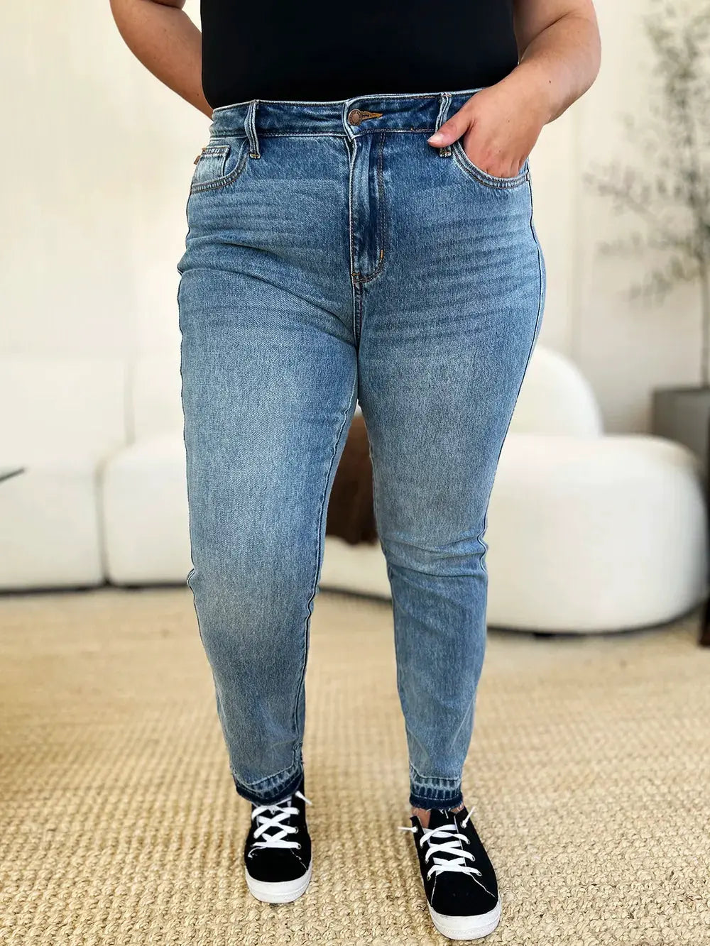 Judy Blue Full Size Mid Rise Rigid Magic Release Hem Jeans by Judy Blue