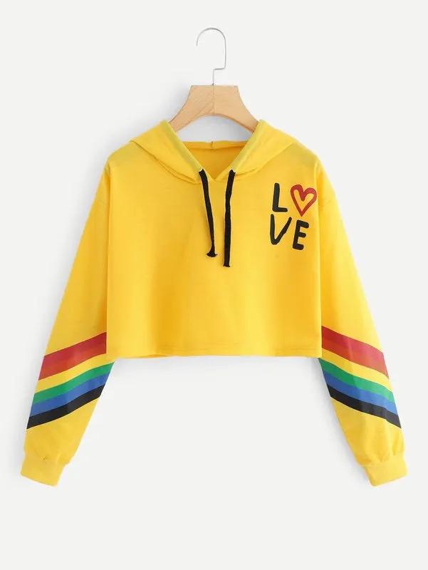 Rainbow striped hooded sweater sweater T-shirt women by Maiden-Art
