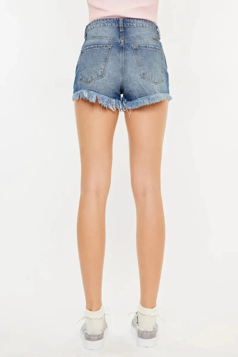 Kancan High Rise Raw Hem Denim Shorts by Kancan