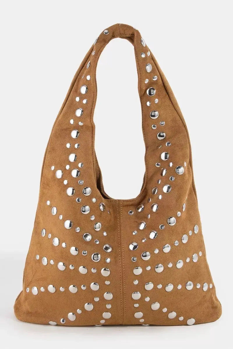 Fame Grommet Studded Suede Shoulder Bag by Partner Label