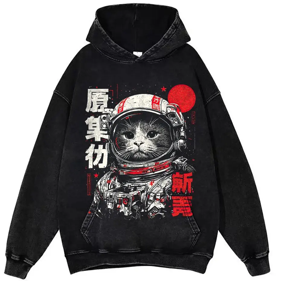 Space Cat Kawaii Graphic T Shirt Oversized Cotton Unisex by Vimost Shop