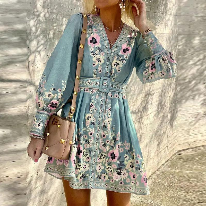 Ladies Fashion Loose Printed Boho Dress by Anybestbuy Store
