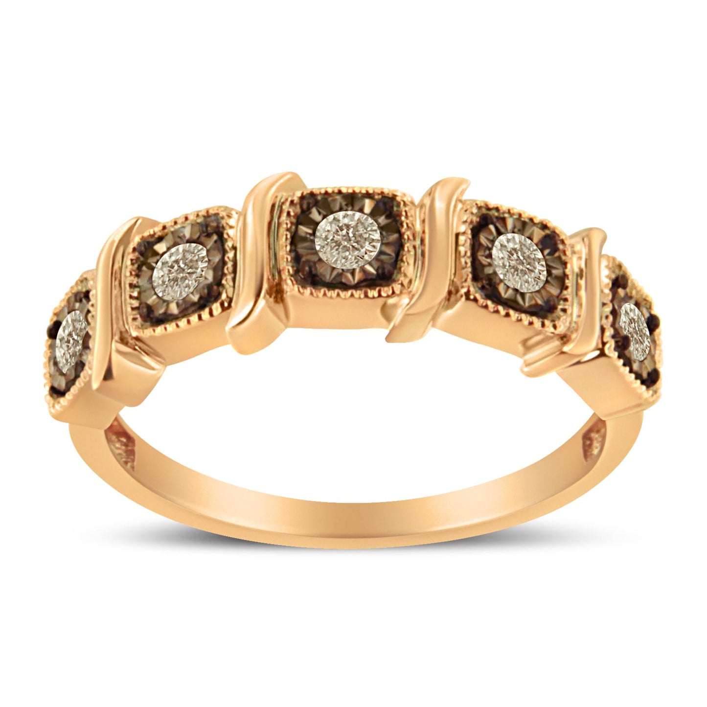 10K Rose Gold Flashed .925 Sterling Silver Miracle-Set 1/4 Cttw Diamond 5-Stone Band Ring (J-K Color, I1-I2 Clarity)-4