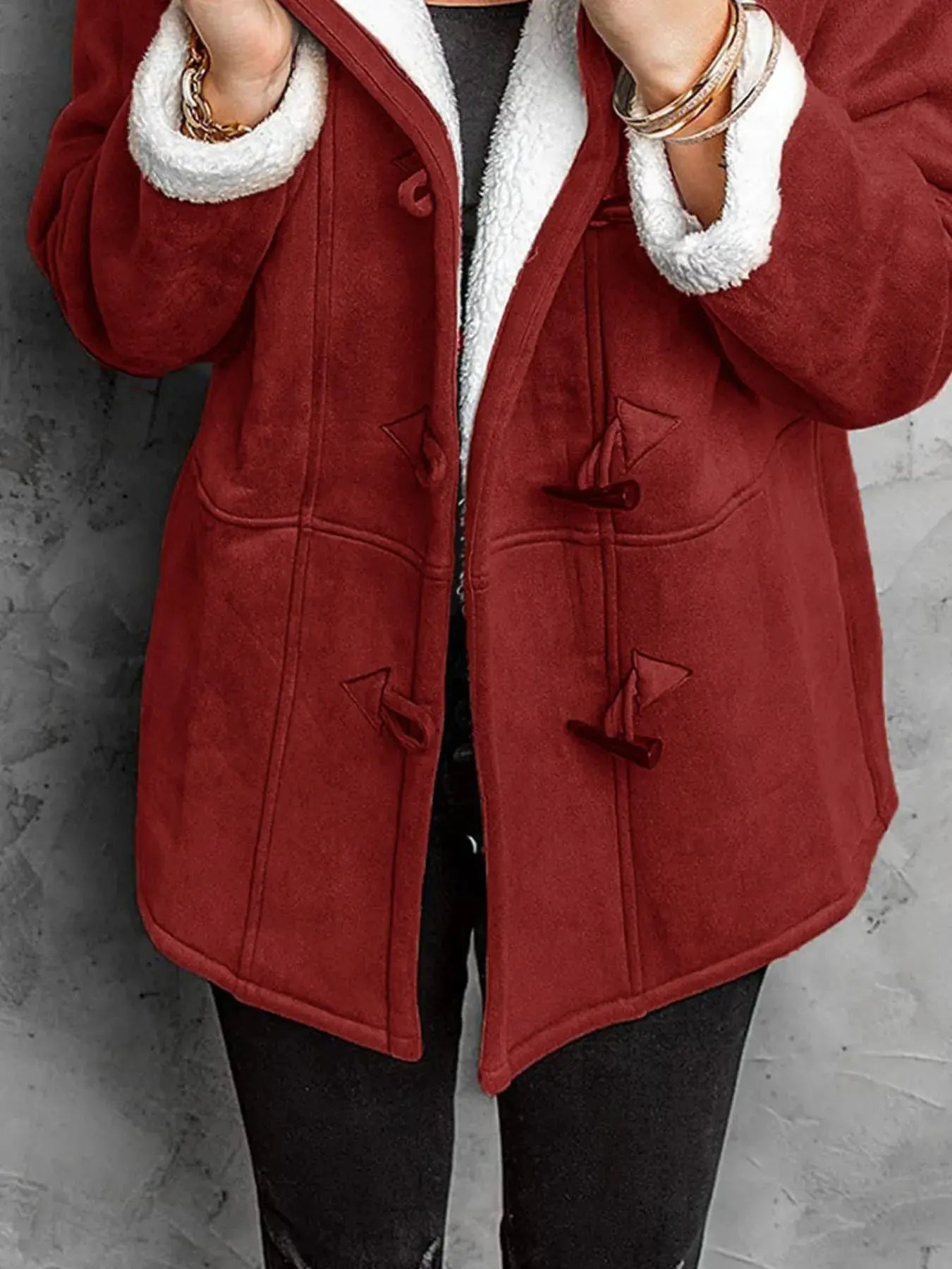 Full Size Cozy Sherpa Lined Toggle Coat with Hood Plus Size | Partner Labels Selection by Partner Label