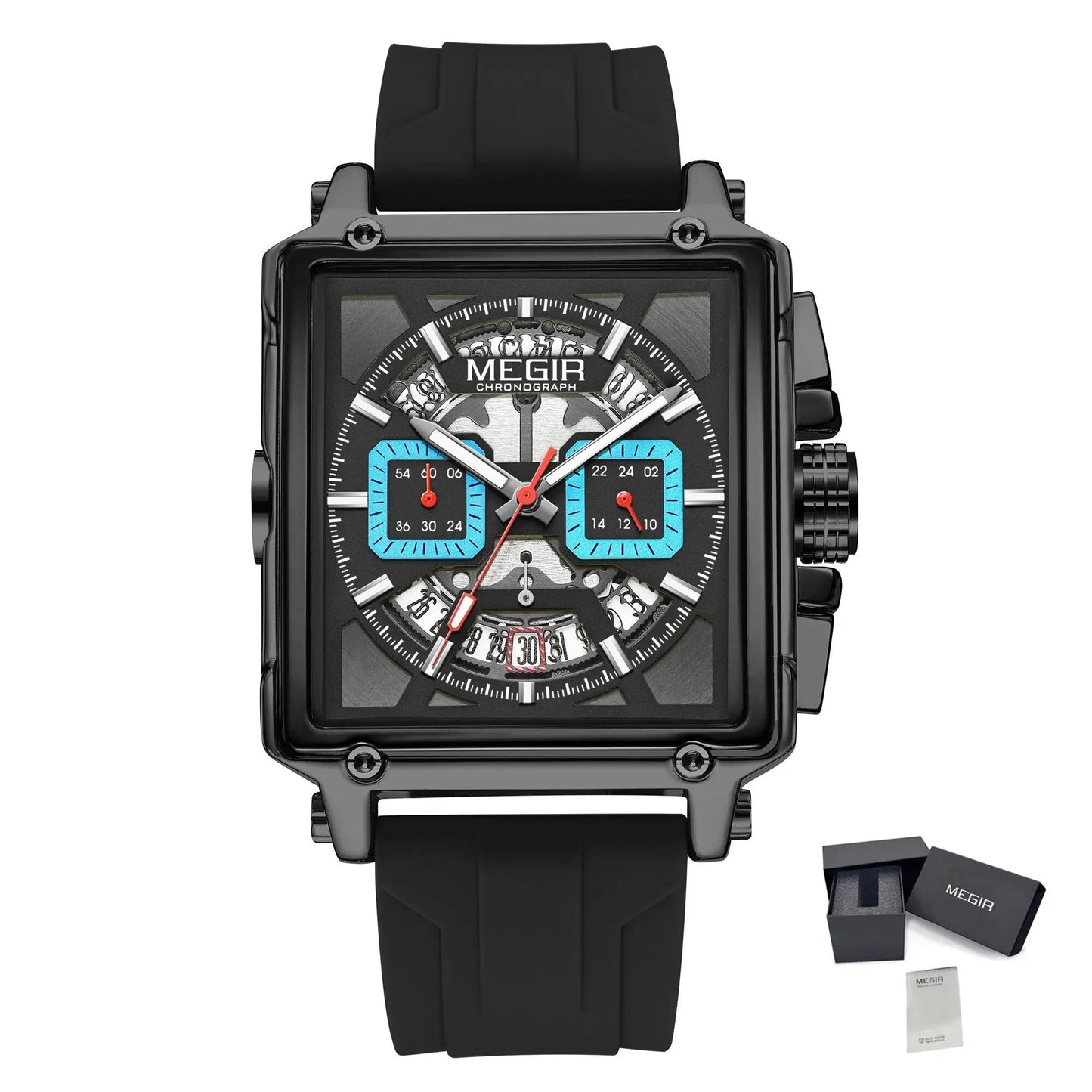 MEGIR Sport Watches for Men Waterproof Quartz Military Wristwatches Square Dial Male Chronograph Watch 24-hour Reloj Hombre 2233 by MEGIR WATCH GROUP