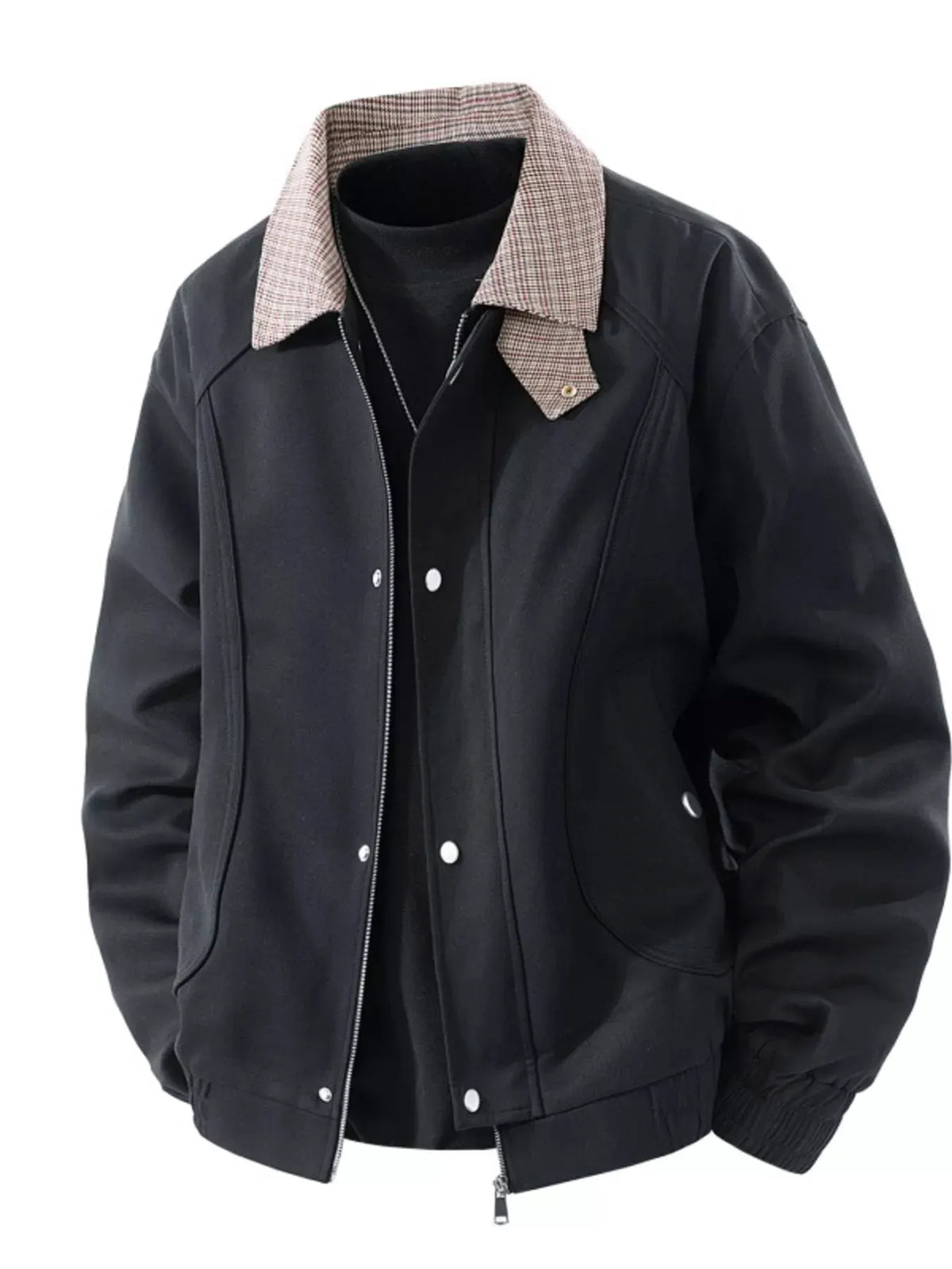 Men's Plus Size Casual Plaid Collar Zip Up Jacket by Partner Label