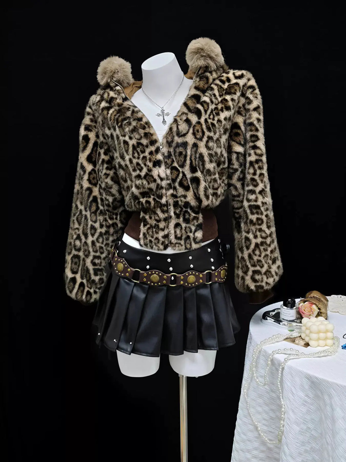 Leopard Faux Fur Hooded Outerwear by Partner Label