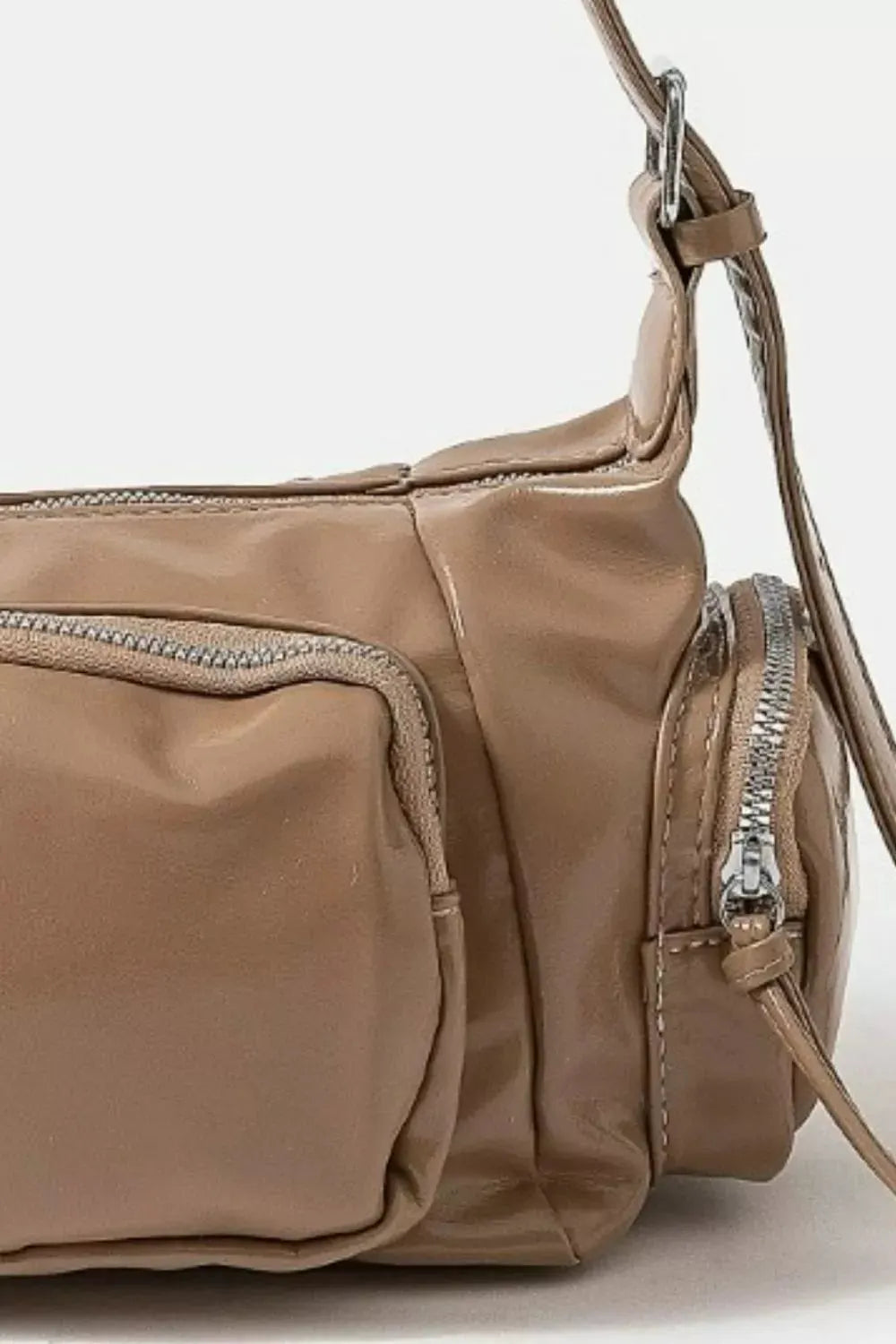 Fame Glossy Faux Leather Multi Pocket Hand Bag by Fame