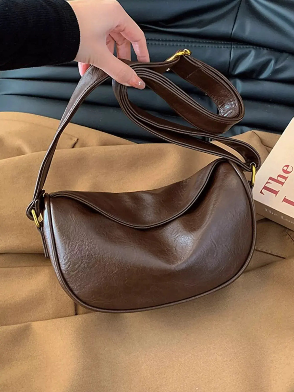Elegant PU Leather Crescent Crossbody Bag by Partner Label