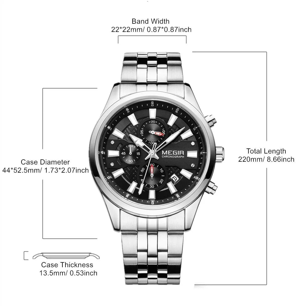 MEGIR Fashion Men Watches Luxury Business Wristwatch Stainless Steel Quartz Watch Calendar Luminous Man Clock Relogio Masculino 2154 by MEGIR WATCH GROUP