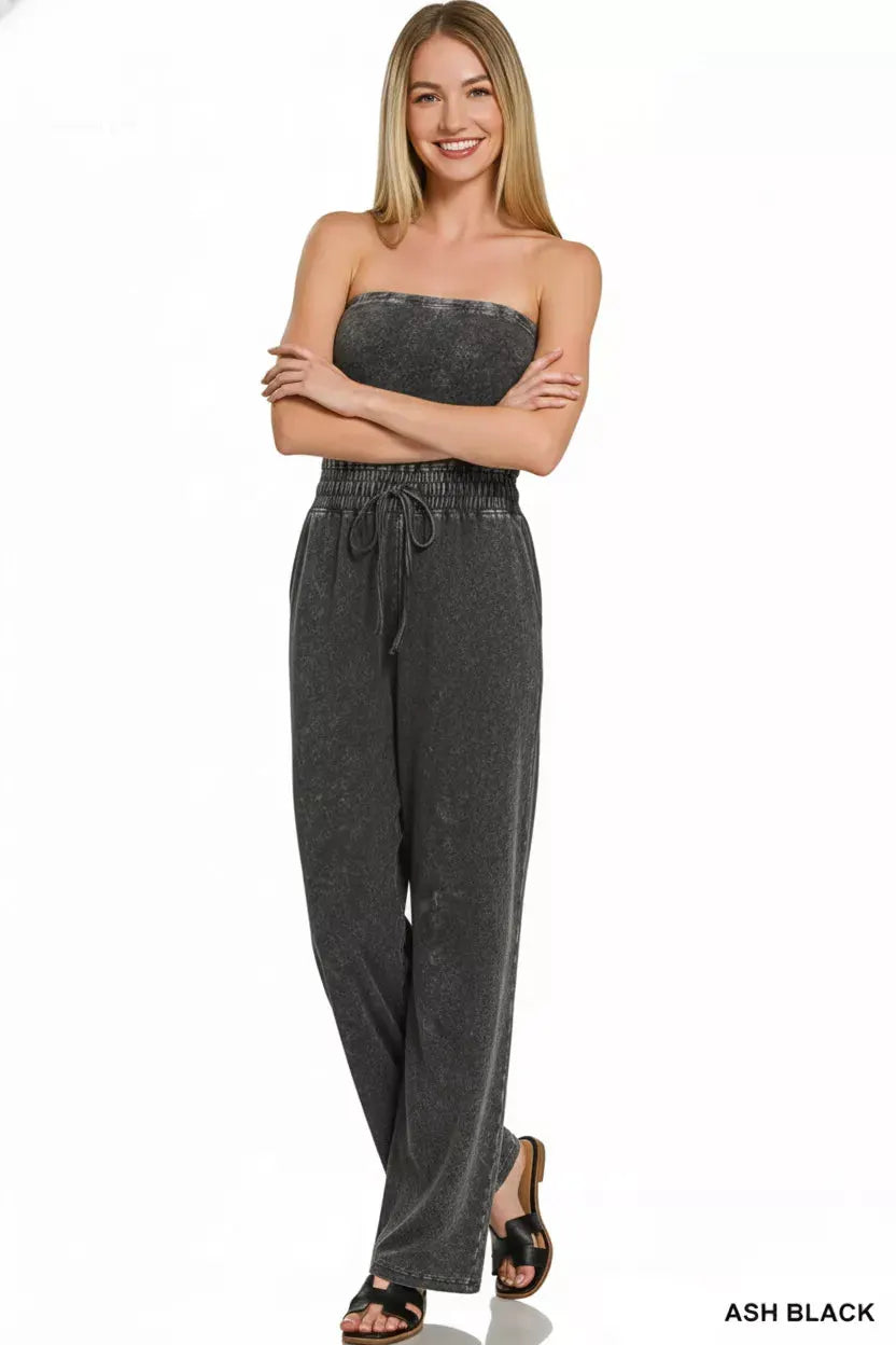 Zenana Acid Washed Strapless Tube Top Jumpsuit by Zenana