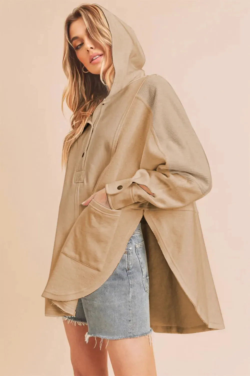Aemi + Co Slit Half Snap Oversize Hoodie by Partner Label