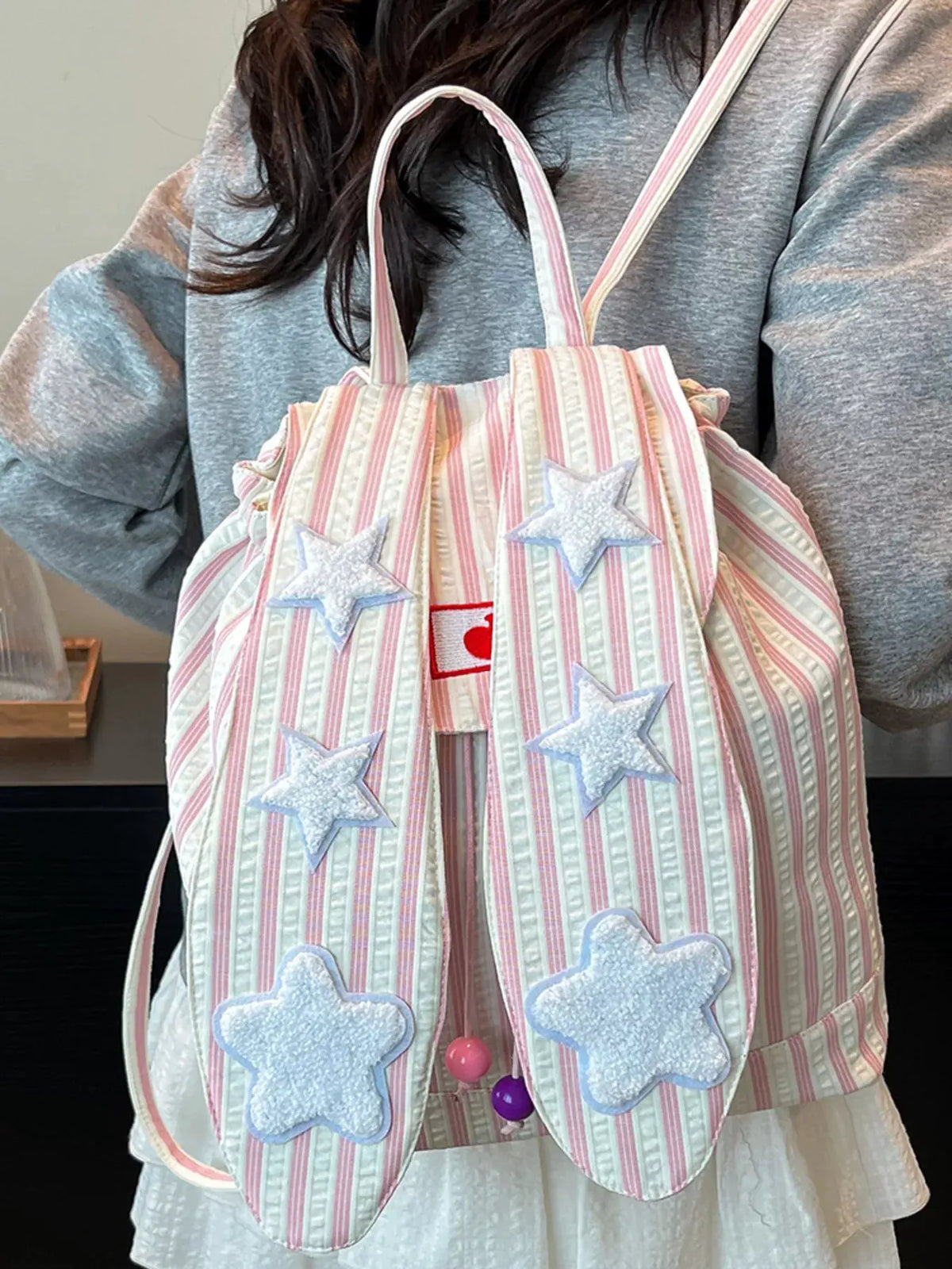 Striped Star Bunny Ear Backpack Bag by Partner Label