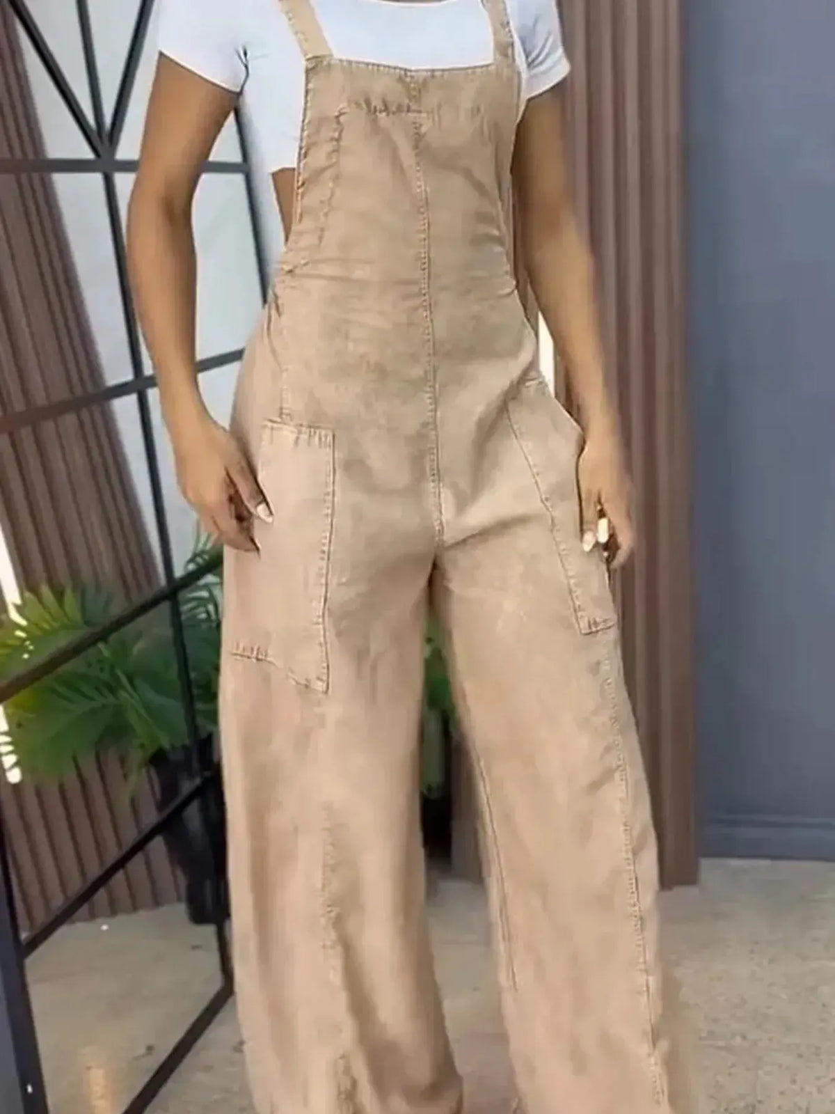 Full Size Wide Leg Washed Denim Overalls Plus Size by Partner Labels