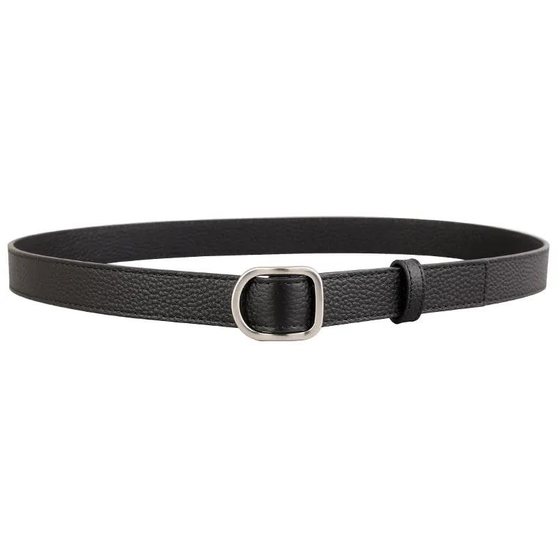 Leather Belt with Silver Buckle by Trendsi