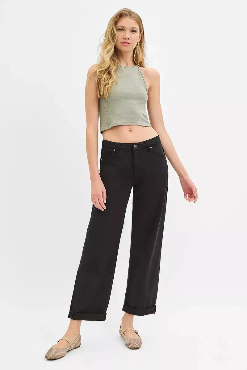 RISEN Tummy Control Mid Rise Ankle Barrel Relaxed Baggy by RISEN