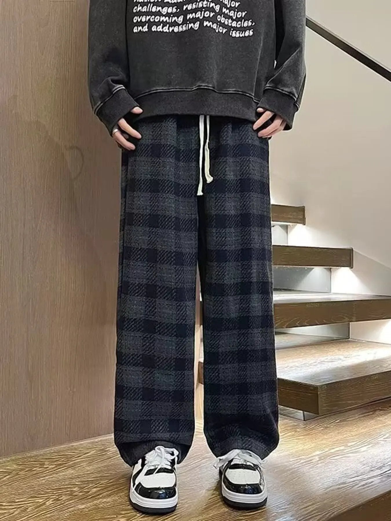 Men's Plus Size Vintage Plaid Wide Leg Pants by Partner Label