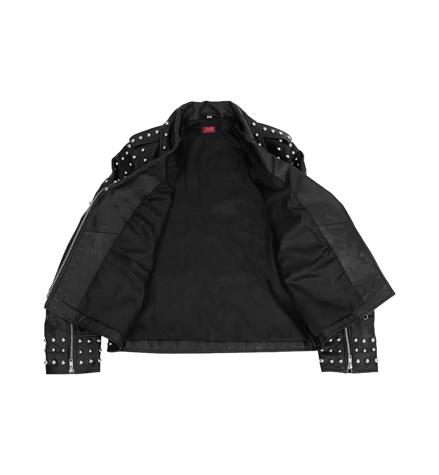 Afaaf Women’s Black Lambskin Leather Jacket Studded Biker Style by Inland Leather Co