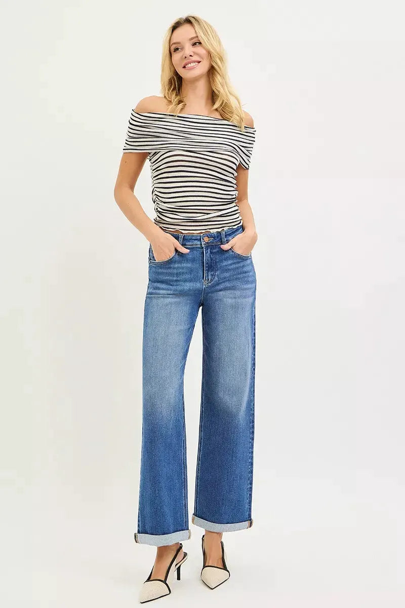 RISEN Full Size High Rise Relaxed Fit Ankle Straight Cuff Jeans Plus Size by RISEN