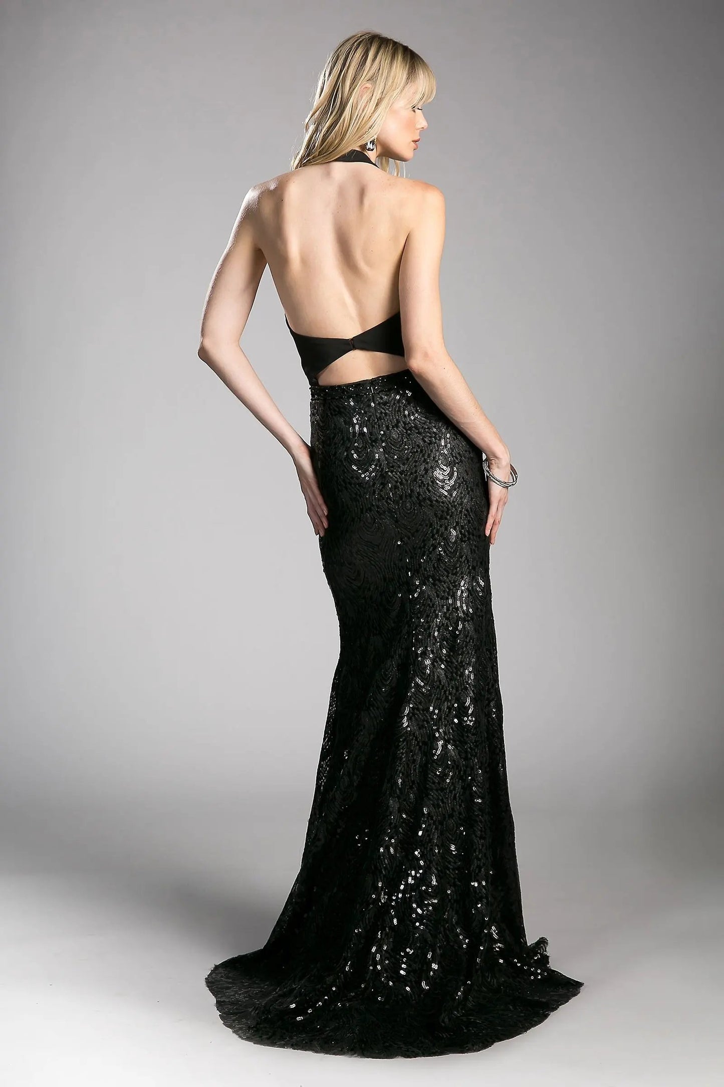 Fitted Sequin Gown with Halter Neckline by Tux-USA